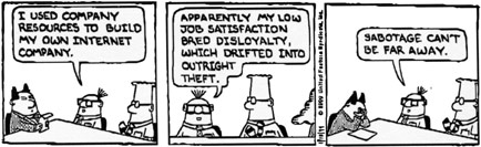 I used company resources to build my own Internet company. Apparently my low job satisfaction bred disloyalty, which drifted into outright theft. Sabotage can't be far away.